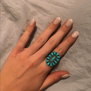 Authentic turquoise cluster ring